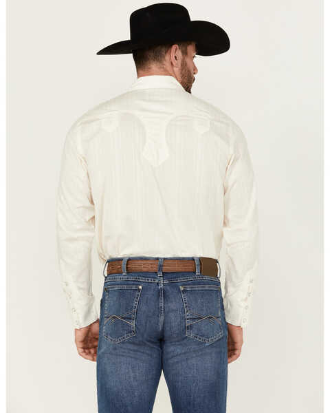 Image #4 - Wrangler Men's Rodeo Ben Jacquard Solid Long Sleeve Snap Western Shirt , Ivory, hi-res