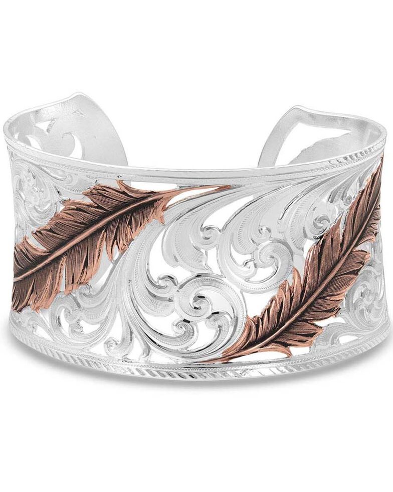 Montana Silversmiths Women's Heavenly Whispers Feather Cuff Bracelet, Silver, hi-res