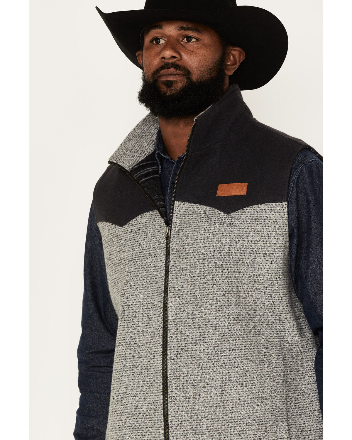 Image #2 - Cinch Men's Lightweight Wool Colorblock Zip-Front Vest, Grey, hi-res