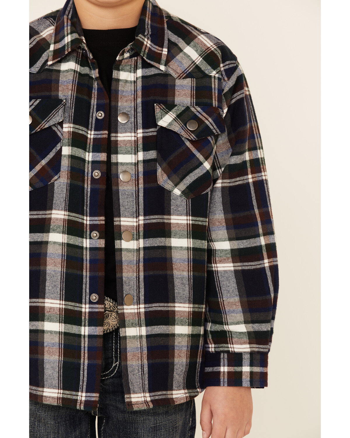 Image #3 - Roper Boys' Plaid Long Sleeve Snap Western Flannel Shirt, Green, hi-res