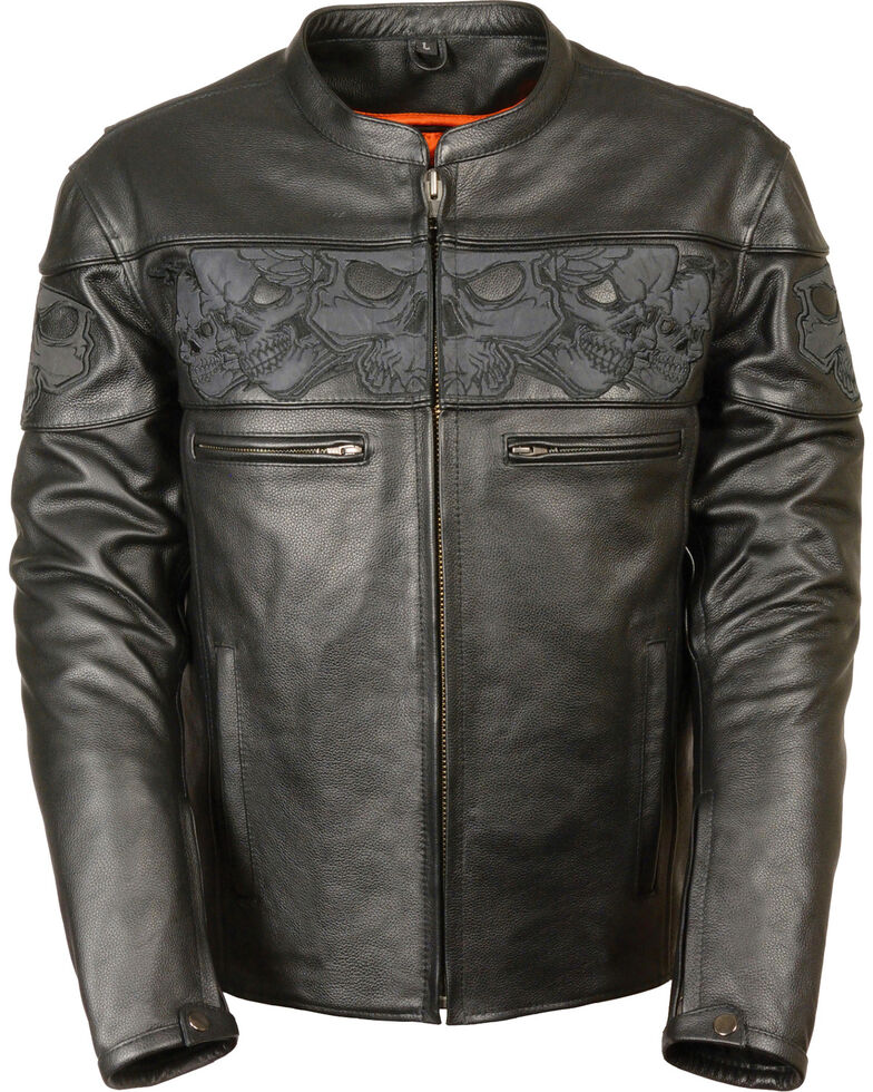 Milwaukee Leather Men's Reflective Skull Crossover Scooter Jacket - 5X, Black, hi-res