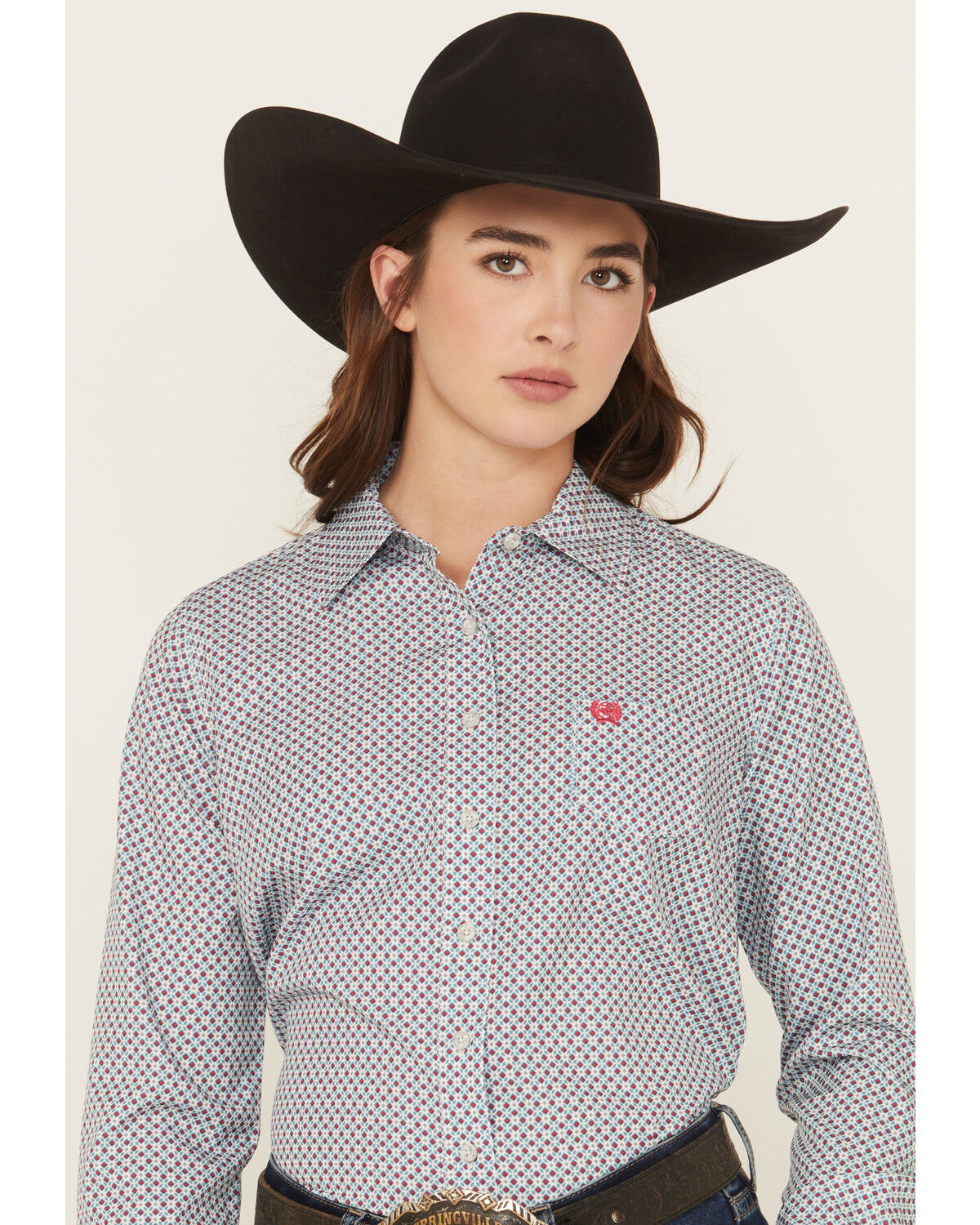 Image #1 - Cinch Women's Geo Print Long Sleeve Button-Down Stretch Western Shirt, Grey, hi-res