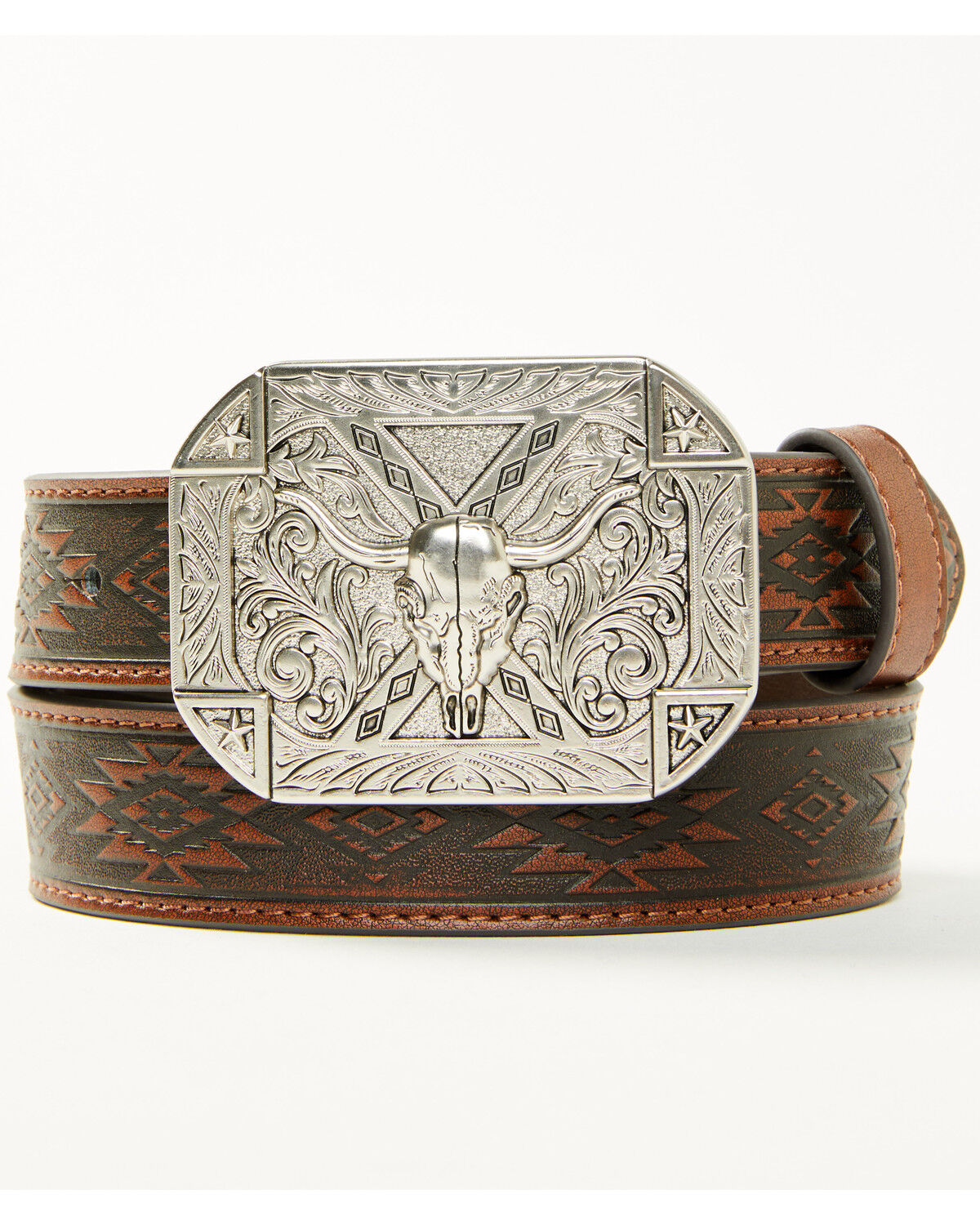 Image #1 - Cody James Boys' Southwestern Print Embossed Belt, Brown, hi-res