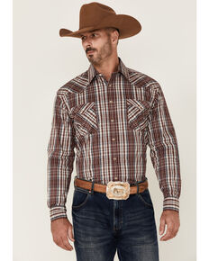 Rough Stock By Panhandle Men's Maroon Ombre Plaid Long Sleeve Snap Western Shirt , Maroon, hi-res