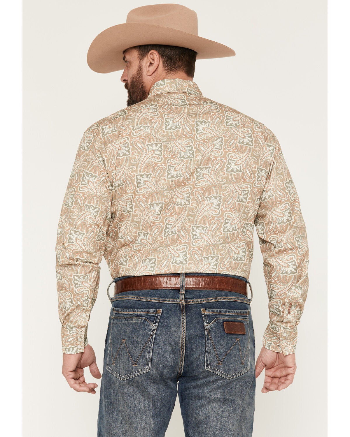 Image #4 - Stetson Men's Paisley Print Long Sleeve Pearl Snap Western Shirt, Tan, hi-res