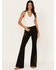 Image #1 - Shyanne Women's Sand Palm High Rise Embellished Flare Jeans , Black, hi-res