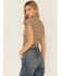 Wild Moss Women's Olive Short Sleeve Cinch Front Paisley Print Knit Top , Olive, hi-res