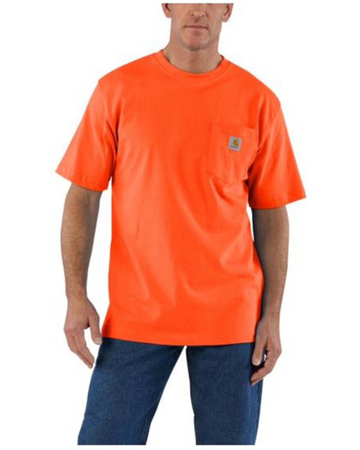 Carhartt Men's Loose Fit Heavyweight Logo Pocket Work T-Shirt - Tall, Bright Orange, hi-res