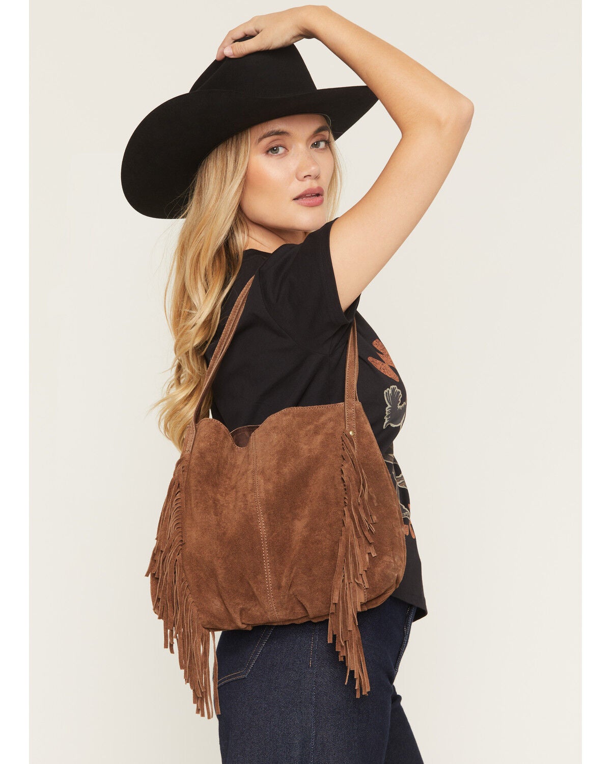 Image #5 - Avondayle Women's Suede Mini Tote with Fringe, Brown, hi-res