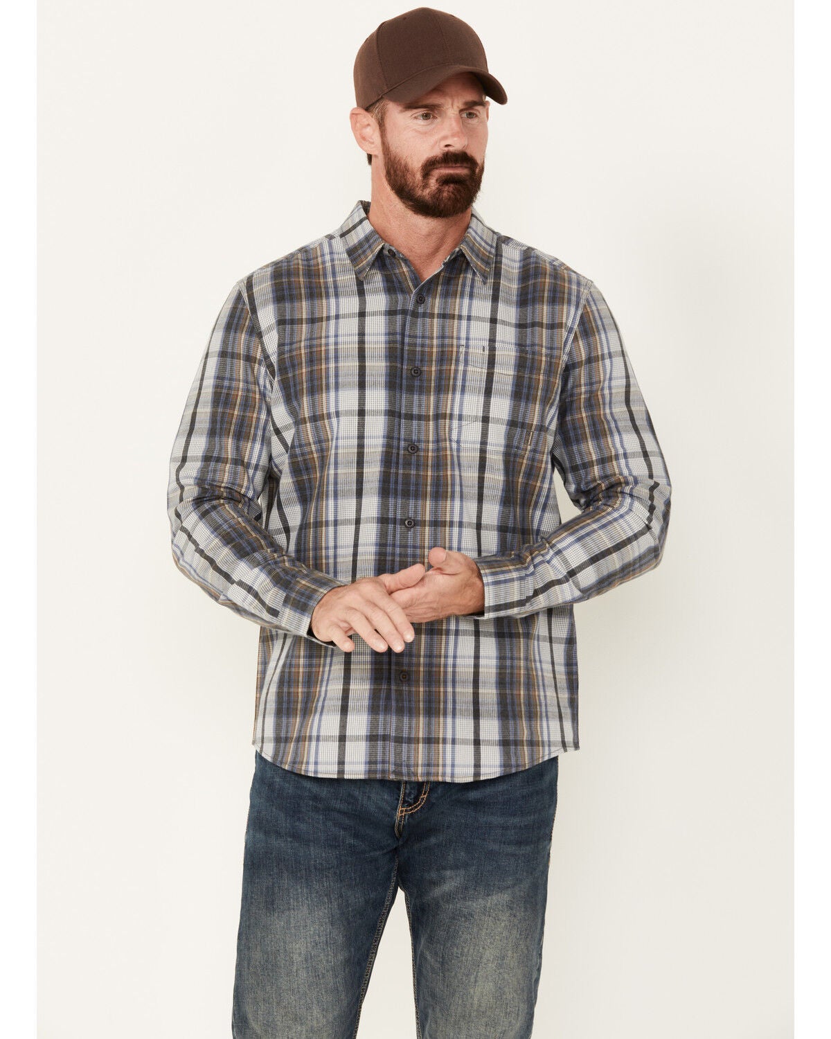 Brothers and Sons Men's Phillips Plaid Print Long Sleeve Button Down Shirt, Charcoal, hi-res