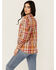 Image #4 - Shyanne Women's Plaid Print Long Sleeve Button-Down Western Shirt, Gold, hi-res