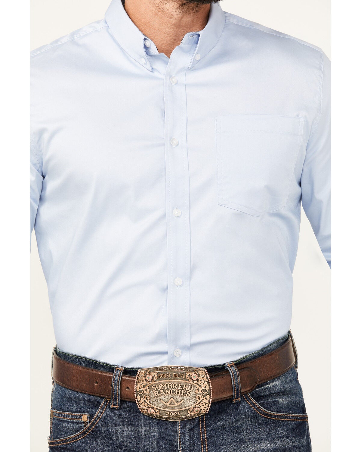 Image #3 - Cody James Men's Performance Twill Solid Long Sleeve Button-Down Western Shirt - Big, Light Blue, hi-res