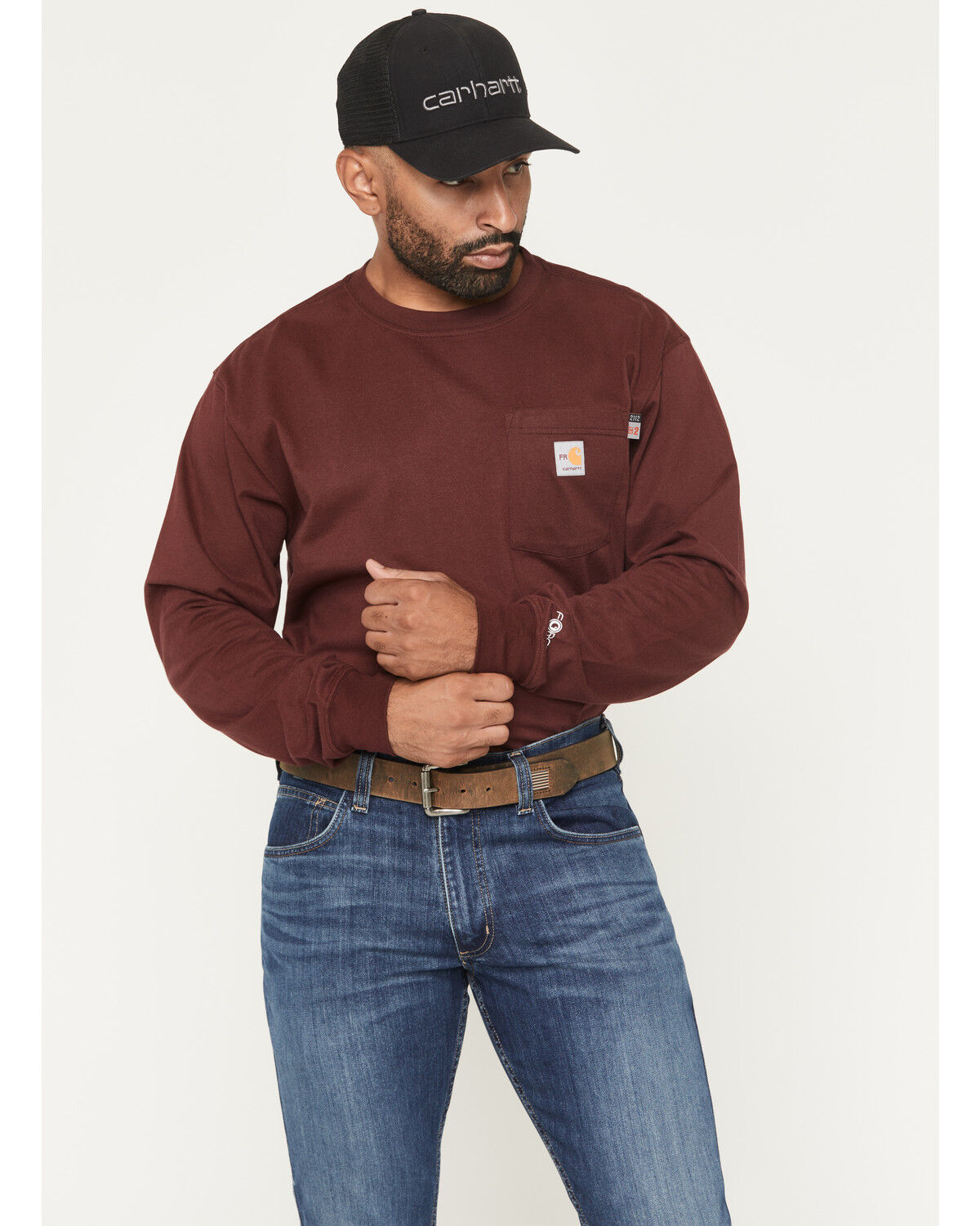 Image #2 - Carhartt Men's FR Force® Loose Fit Eagle Long Sleeve Graphic Work T-Shirt, Burgundy, hi-res