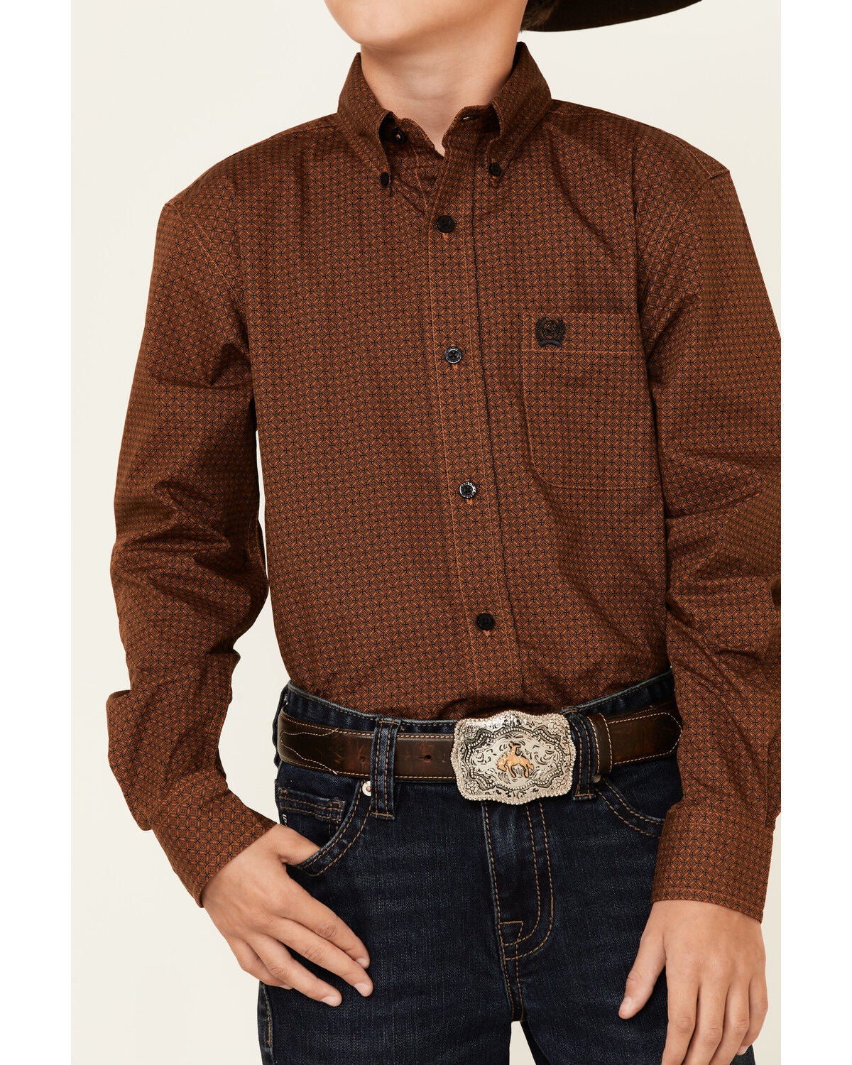 Cinch Boys' Rust Copper Geo Print Long 
