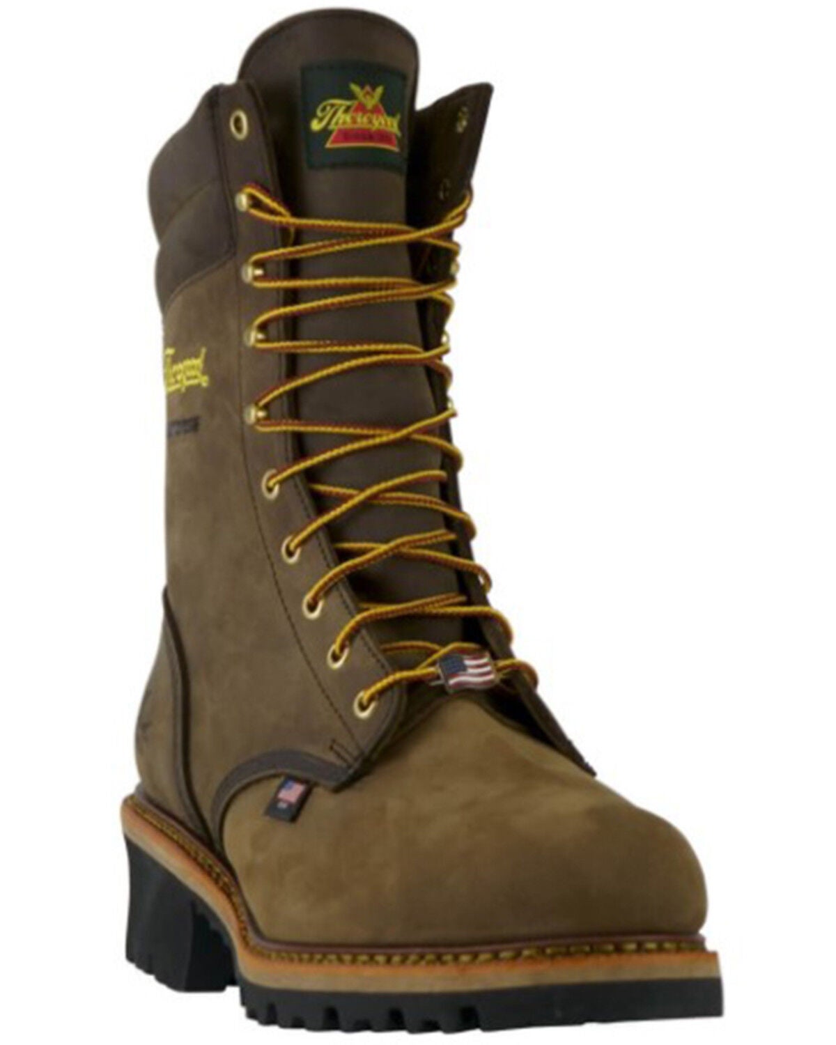 Thorogood Men's 9" USA Lace-Up Waterproof Logger Work Boots - Steel Toe, Brown, hi-res