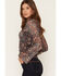 Image #2 - Ash & Violet Women's Floral Print Mesh Long Sleeve Top, Brown, hi-res