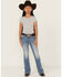 Image #3 - Miss Me Girls' Light Wash Winged Pocket Bootcut Stretch Denim Jeans, Black, hi-res