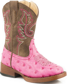 Roper Toddler Girls' Pink Ostrich Print Boots - Square Toe, Pink, hi-res