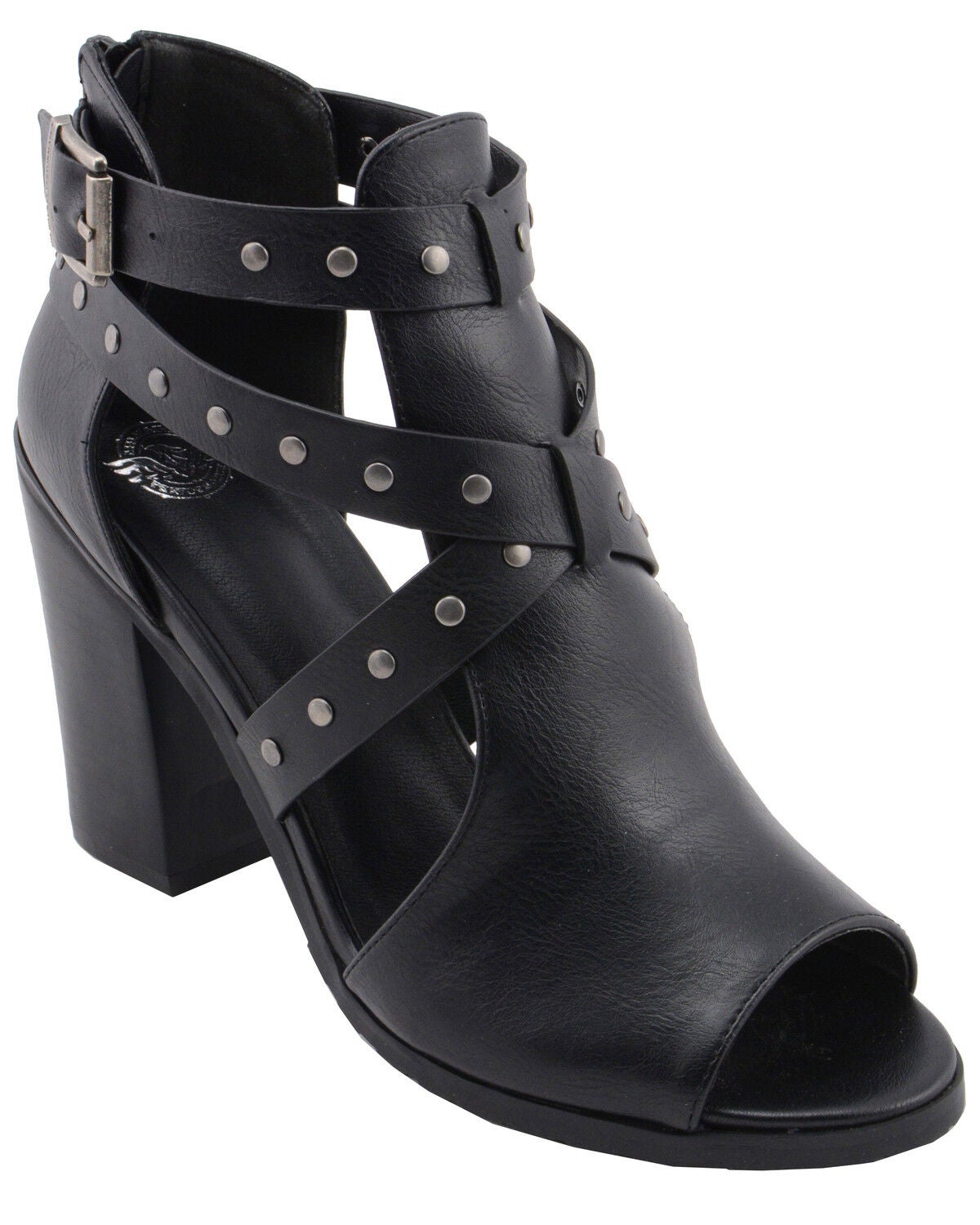 Milwaukee Performance Women's Platform Heel Studded Strap Sandals, Black, hi-res