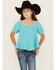 Image #1 - Hayden LA Girls' Puff Sleeve Top, Blue, hi-res
