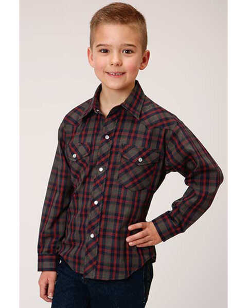 Image #1 - Roper Boys' Plaid Print Long Sleeve Snap Western Shirt, , hi-res
