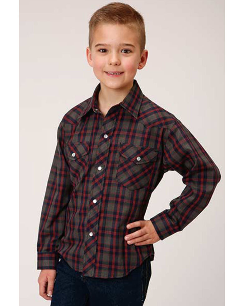Roper Boys' Multicolored Plaid Snap Western Shirt, Multi, hi-res