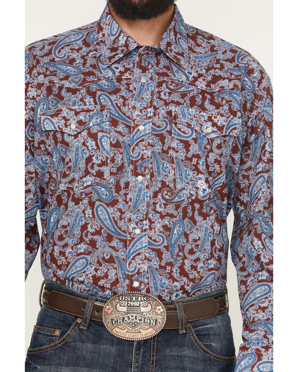 Image #3 - Roper Men's Paisley Print Long Sleeve Snap Western Shirt, Wine, hi-res