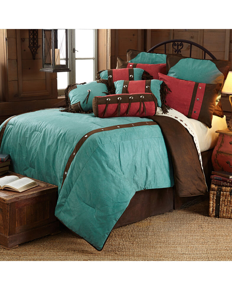 HiEnd Accents Cheyenne Floral Western Bed In A Bag Set - King Size, Turquoise, hi-res