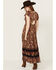 Image #4 - Angie Women's Smocked Floral Print Short Sleeve Maxi Dress , Brown, hi-res