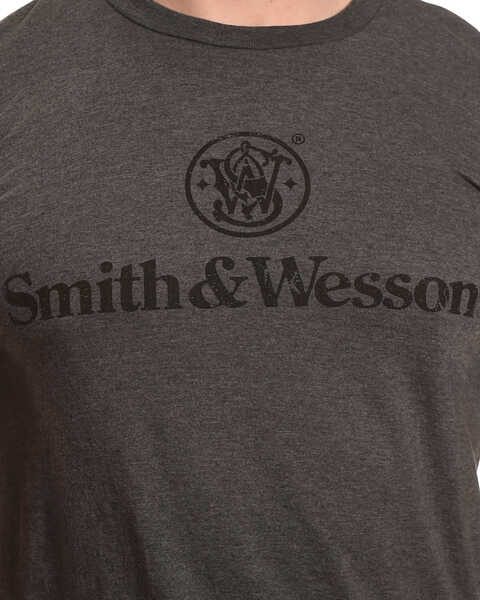 Image #2 - Smith & Wesson Men's Distressed Logo Premium Tee, Charcoal, hi-res