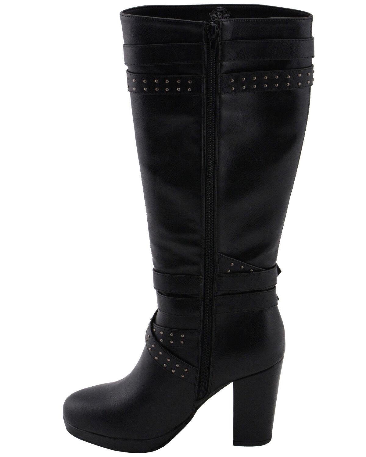 Image #4 - Milwaukee Leather Women's Platform Heel Studded Strap Boot - Round Toe, Black, hi-res