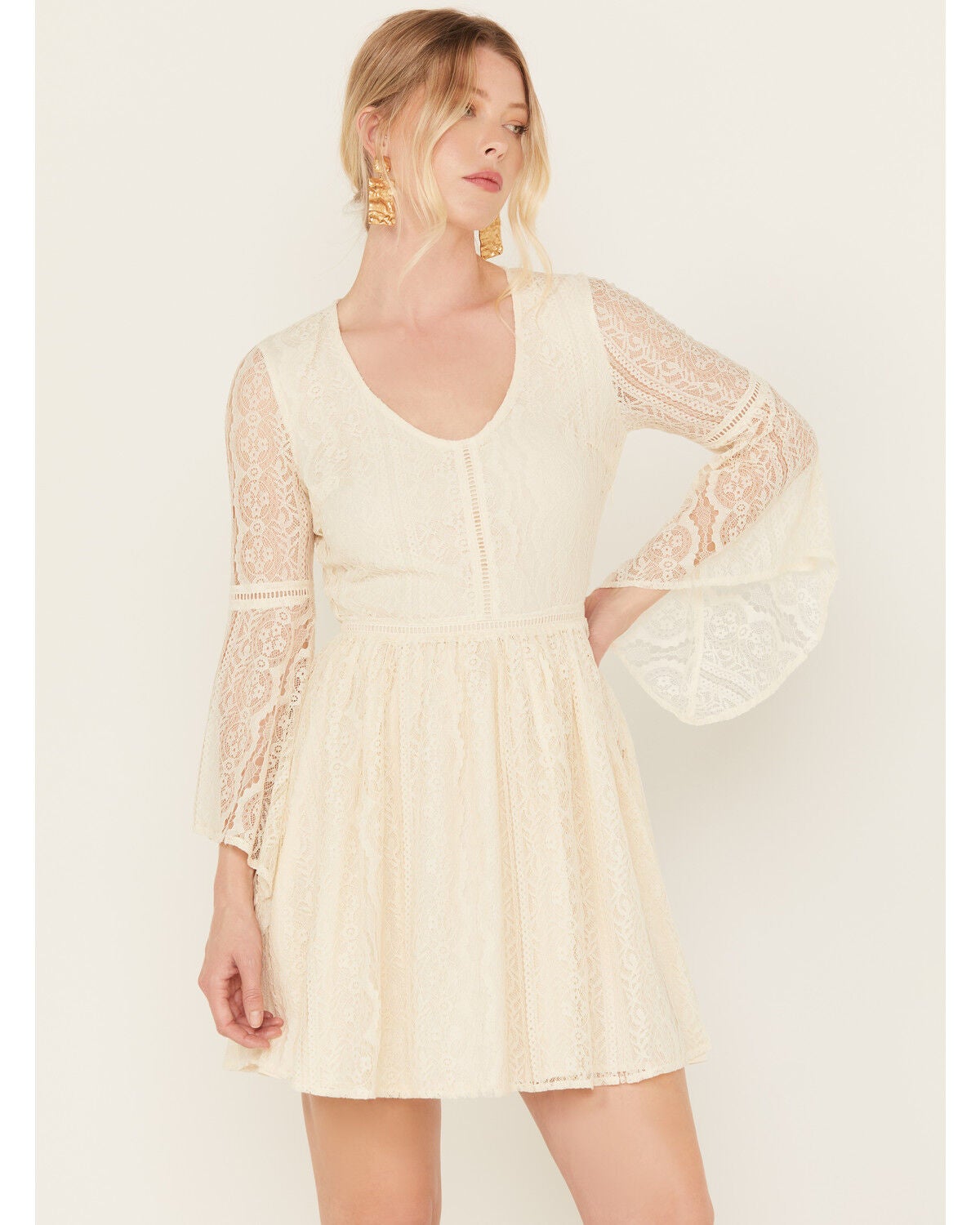 Shyanne Women's Lace Mini Dress, Cream, hi-res
