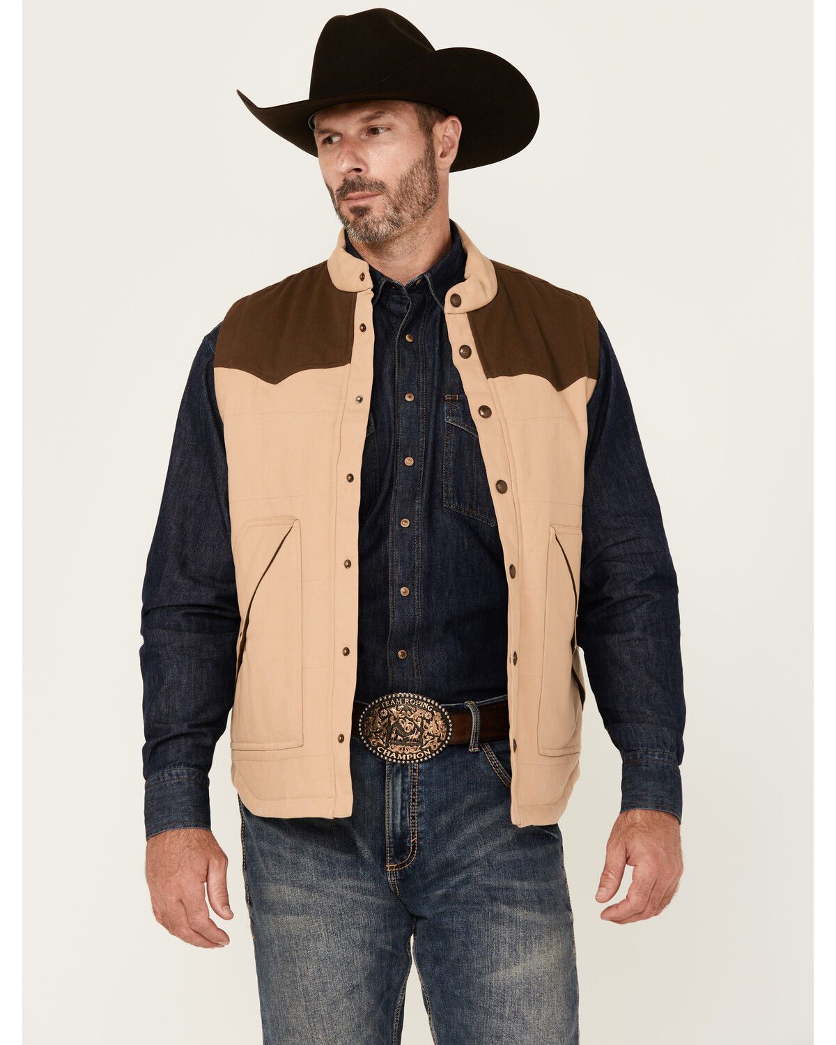 Image #1 - Cripple Creek Men's Color Block Concealed Carry Vest, Tan, hi-res