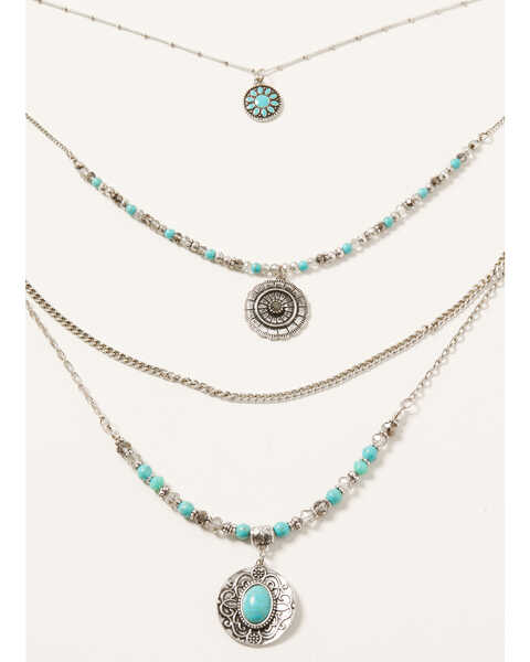 Shyanne Women's Shimmer Concho Four Tier Silver & Turquoise Necklace, Silver, hi-res