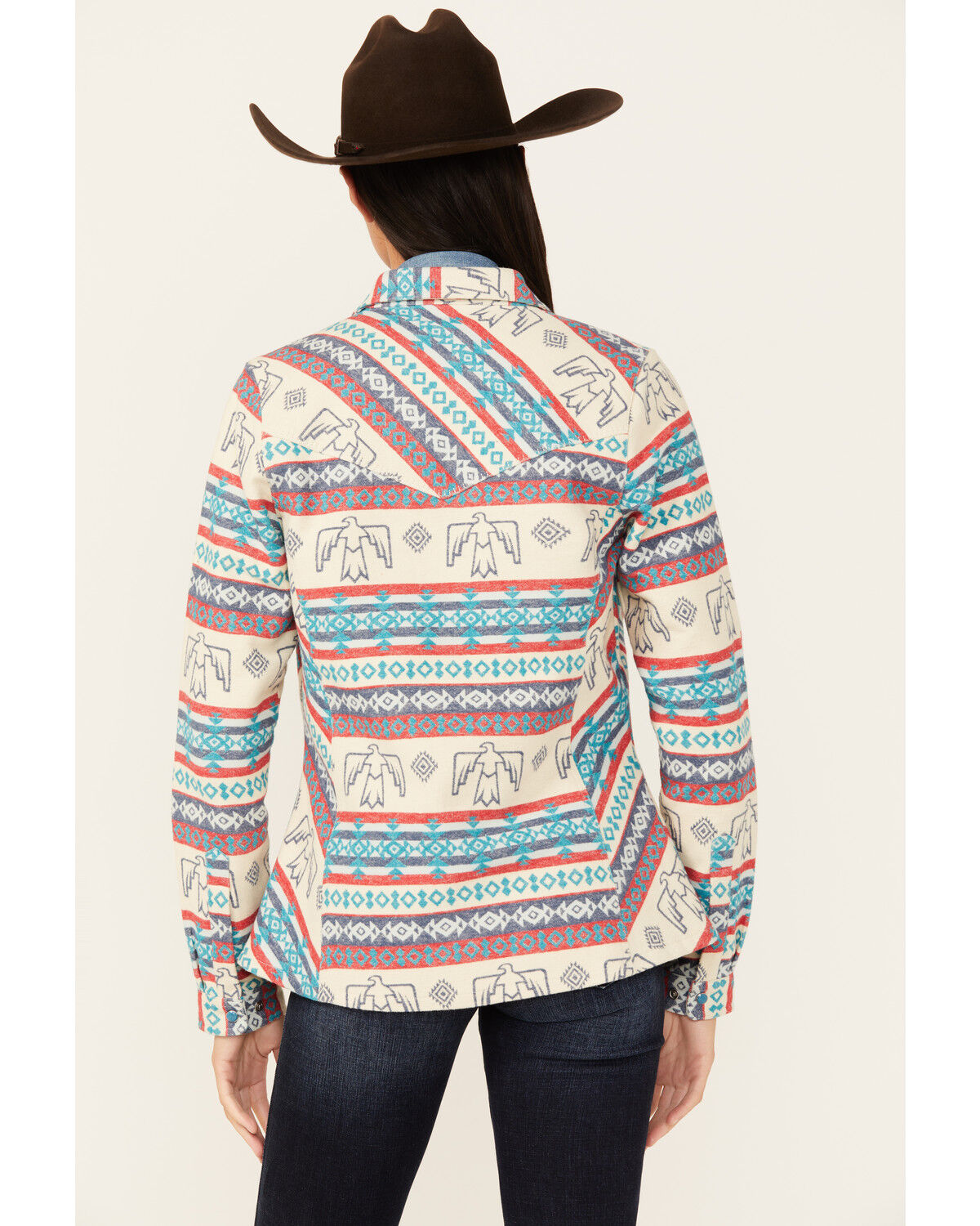 Image #4 - Outback Trading Co Women's Lorelei Southwestern Thunderbird Print Long Sleeve Snap Performance Shirt, Tan, hi-res