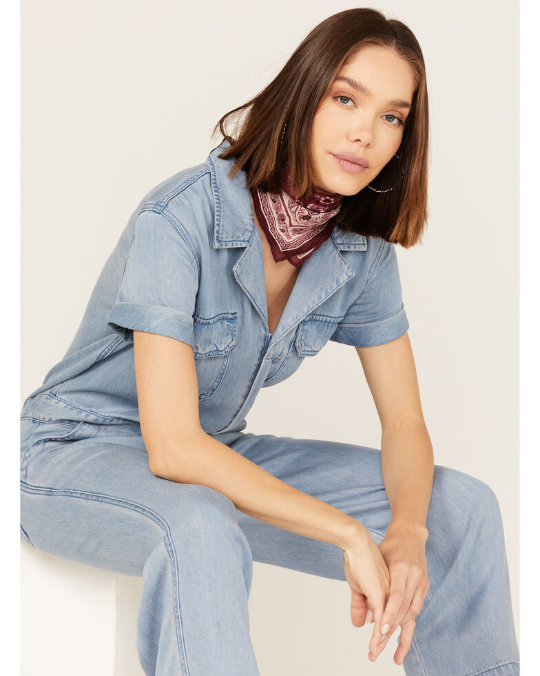 Stetson Women's Denim Short Sleeve Jumpsuit, Blue, hi-res