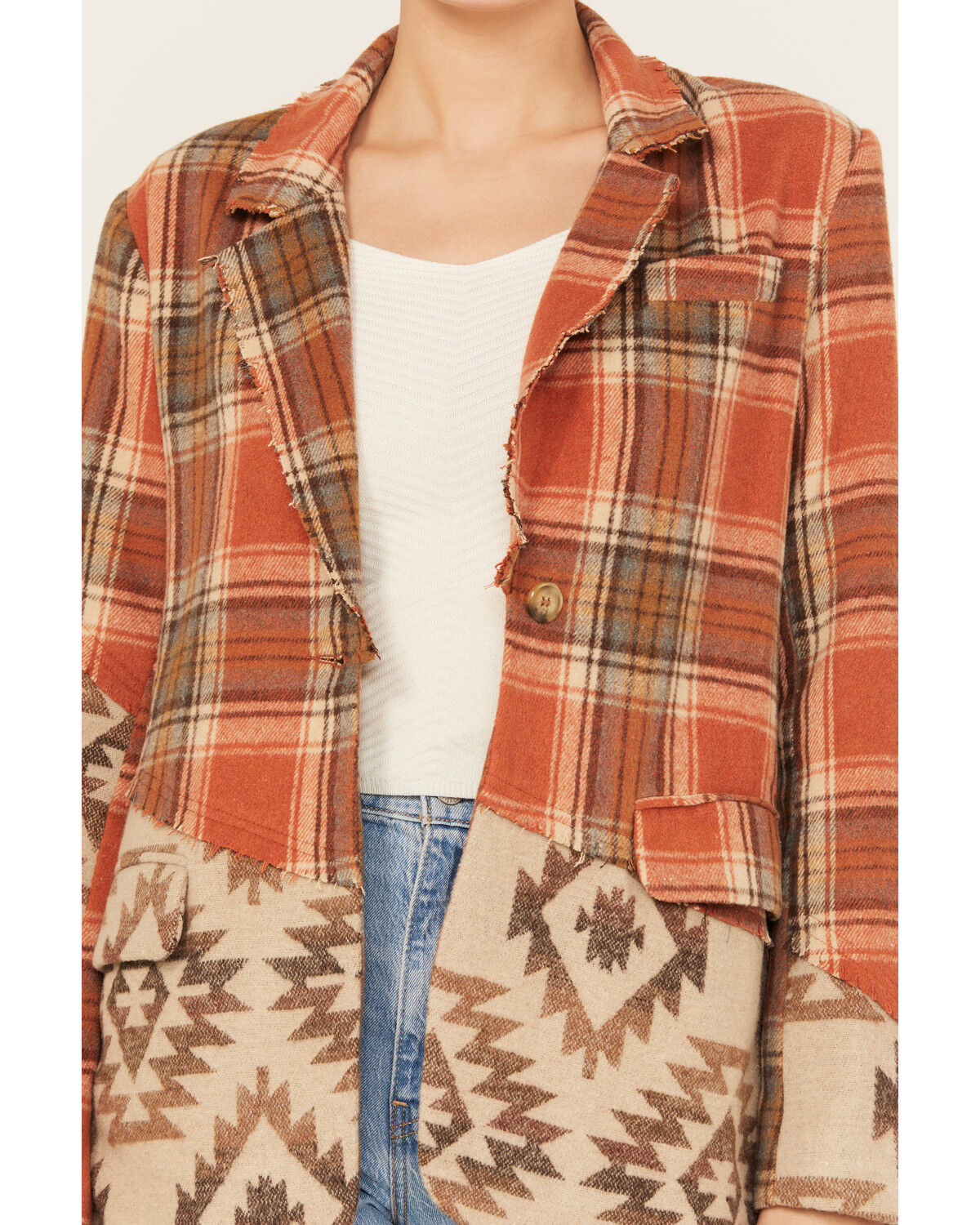 Image #3 - Miss Me Women's Plaid Southwestern Print Blazer, Dark Orange, hi-res