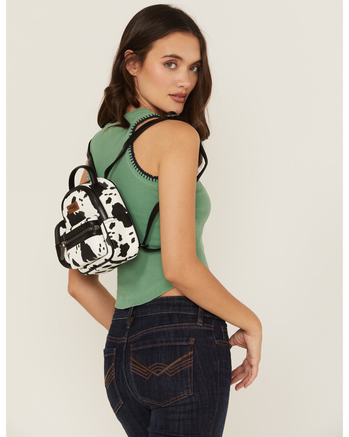 Wrangler Women's Cow Print Mini Backpack, Black, hi-res