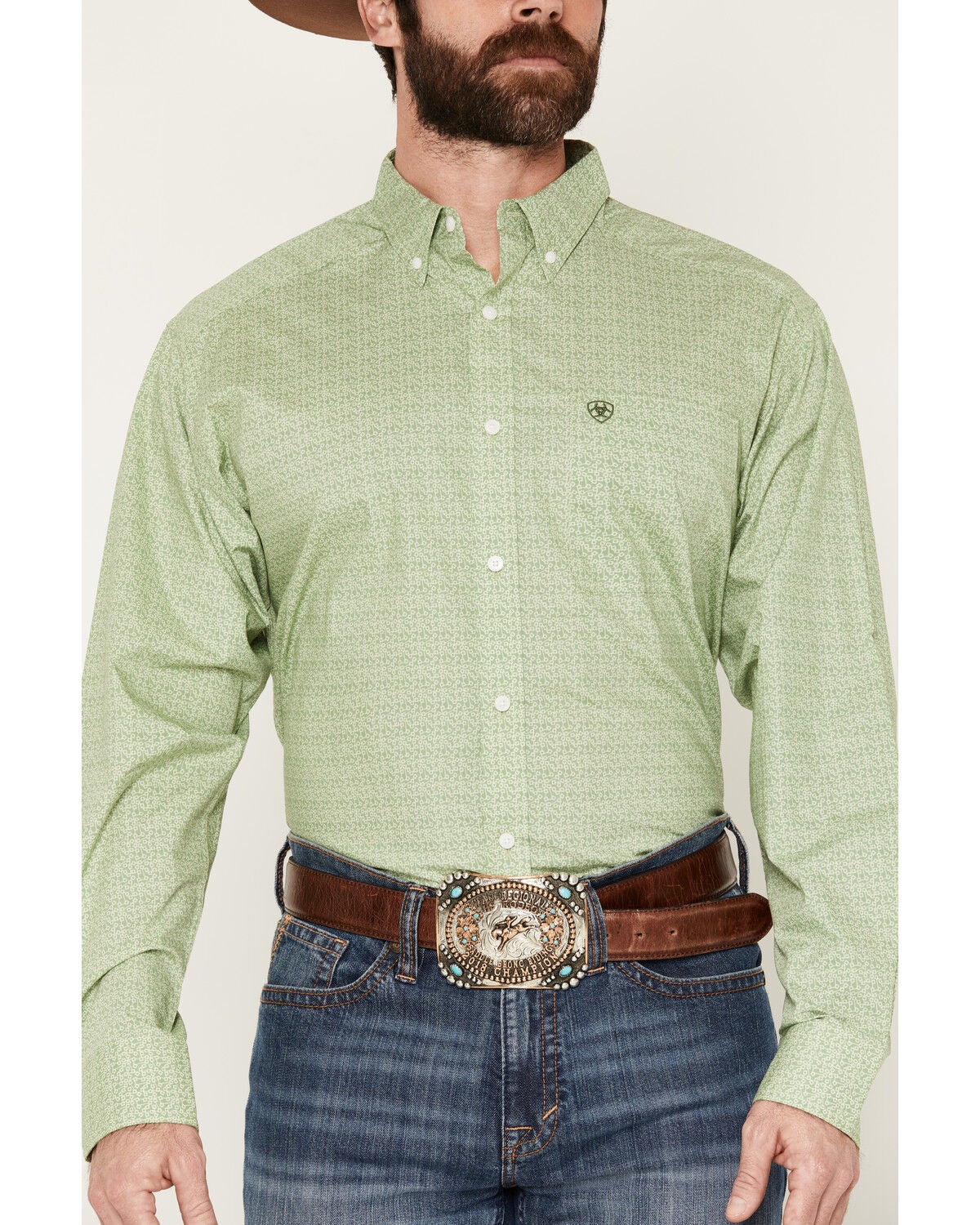Image #3 - Ariat Men's Smitty Abstract Print Long Sleeve Button-Down Western Shirt, Green, hi-res