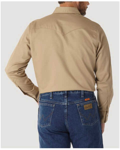 Image #2 - Wrangler Men's FR Long Sleeve Snap Western Work Shirt, Beige, hi-res