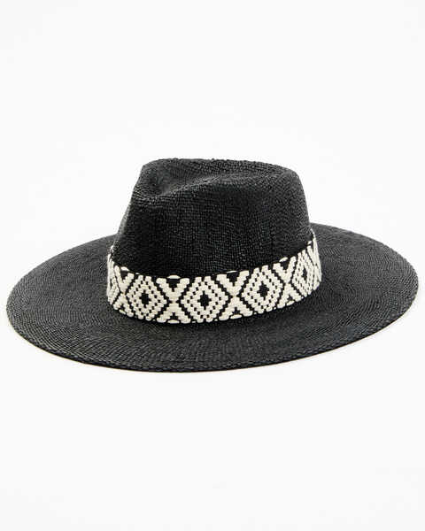 Nikki Beach Women's Ashlyn Australian Toyo Straw Hat, Black, hi-res