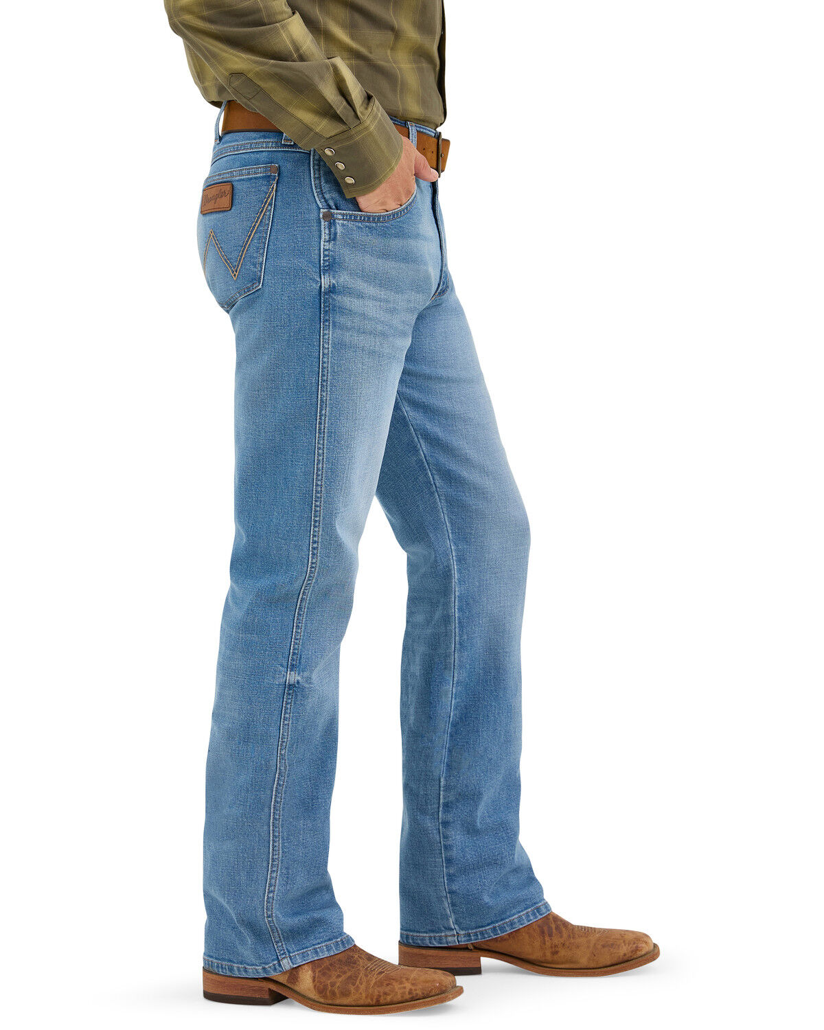 Image #3 - Wrangler Retro Men's Medium Wash Slim Bootcut Stretch Denim Jeans, Medium Wash, hi-res