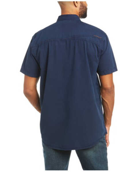 Image #2 - Ariat Men's Rebar Washed Twill Short Sleeve Button Down Work Shirt , Navy, hi-res