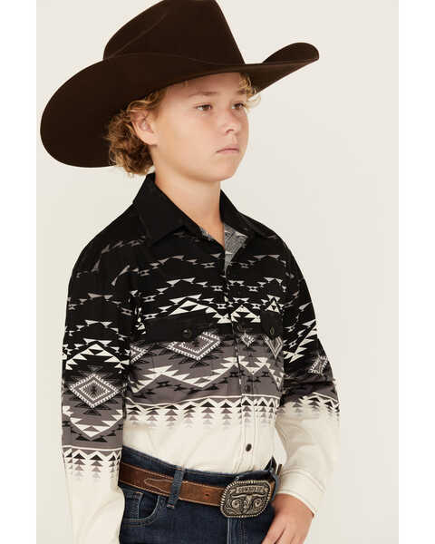 Image #2 - Rock & Roll Denim Boys' Dale Brisby Border Print Long Sleeve Snap Stretch Western Shirt , Black, hi-res