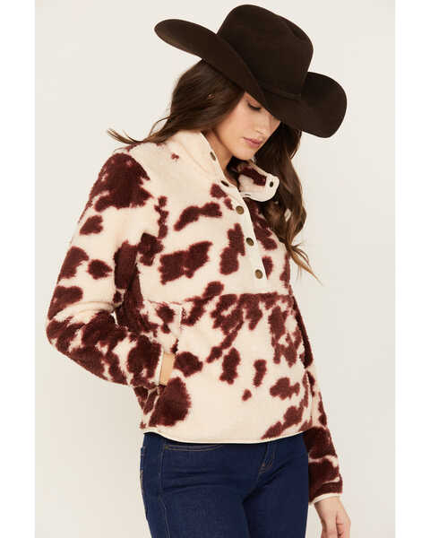Image #2 - Ariat Women's Pony Print Berber Snap Front Pullover, Brown, hi-res