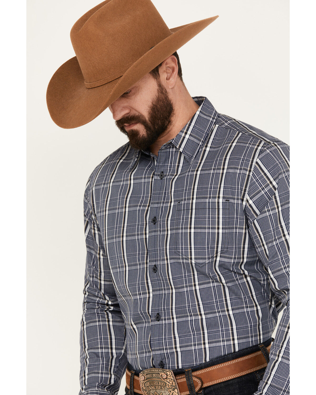 Image #2 - Gibson Trading Co Men's Night Watch Plaid Print Long Sleeve Button-Down Western Shirt, Navy, hi-res