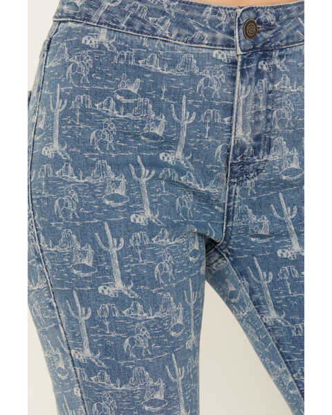 Image #2 - Rock & Roll Denim Women's Medium Wash High Rise Desert Print Bargain Flare Jeans, Medium Wash, hi-res