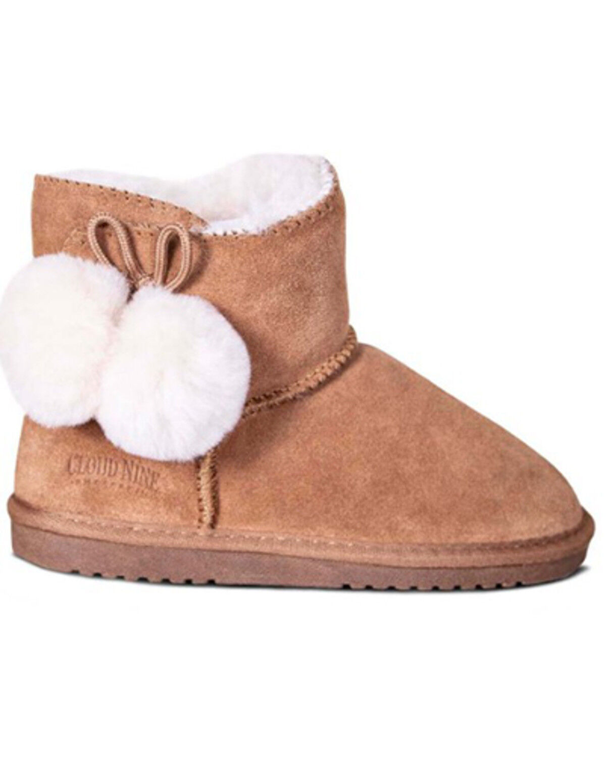Image #1 - Cloud Nine Girls' Sheepskin Pom Pom Boots - Round Toe, Chestnut, hi-res