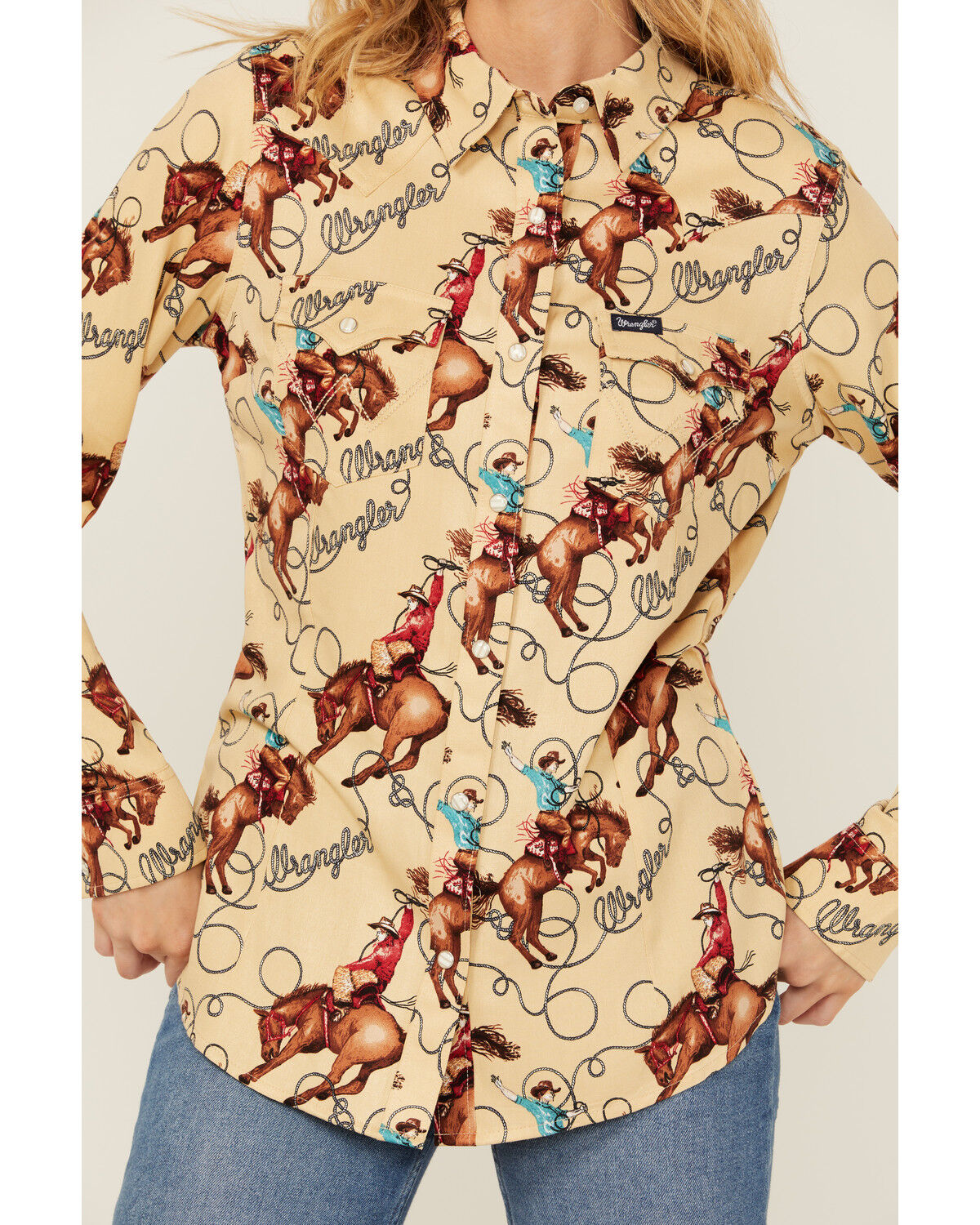Image #3 - Wrangler Retro Women's Conversation Print Long Sleeve Snap Western Shirt, Tan, hi-res