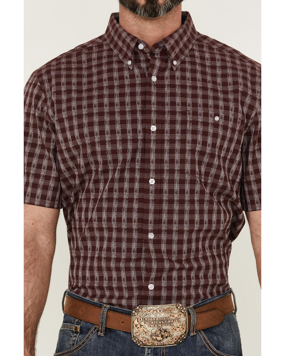 Image #3 - RANK 45® Men's Pick Up Small Plaid Print Short Sleeve Button-Down Western Shirt, Blue, hi-res